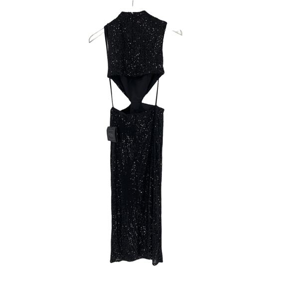 MAC DUGGAL Dress Size 0 Evening Gown Sequin Black Cut Out Midi Front Twist NEW - Picture 6 of 8